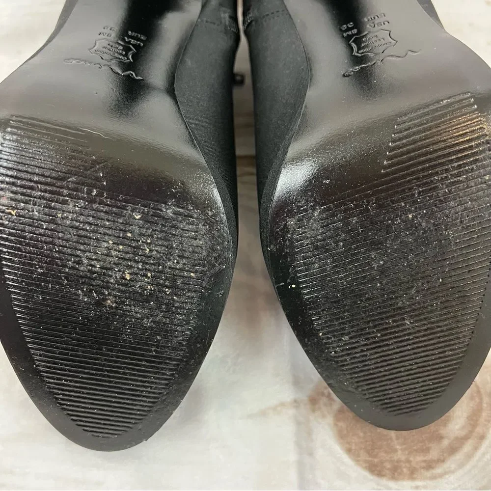 Nina Shoes Black Fabric 4 1/2” Heels Ruffles Zippers Dress Bootie Pumps Size 8M